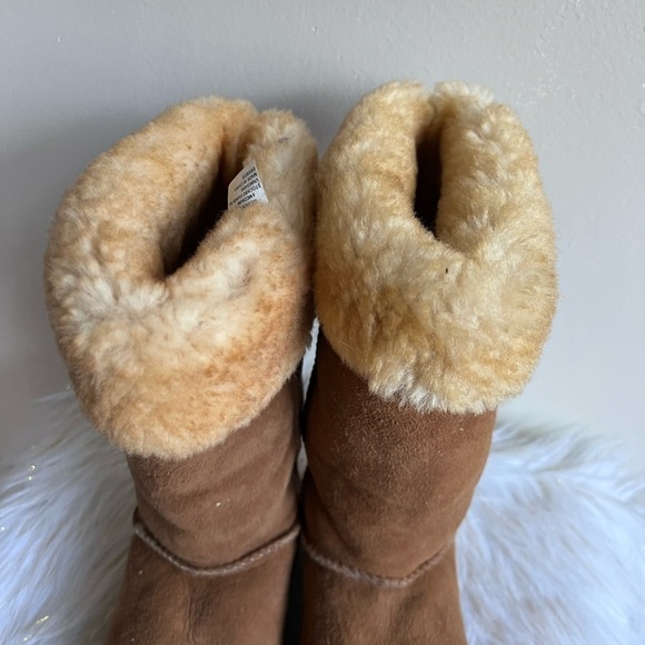 LL Beans brown leather fur lined boots shoes size 6M - Picture 6 of 14